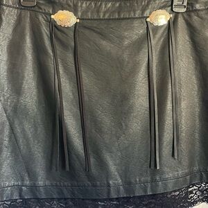 American Darling Black Leather Skirt with silver detailing and cute lace hem